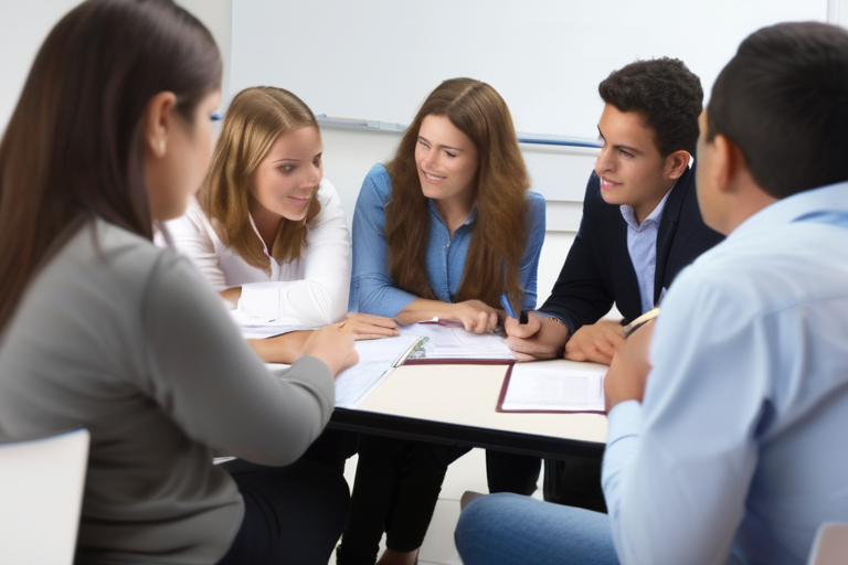 Instructor explicando conceptos financieros a un grupo de estudiantes atentos
